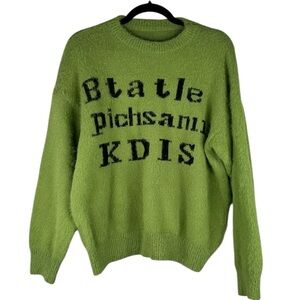 Green & Black Knit Winter Fall Novelty Spellout Long Sleeve Crewneck Sweater XXL